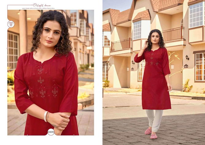 Scarlet By Kajree Rayon Long Embroidery Kurtis Wholesale Price In Surat